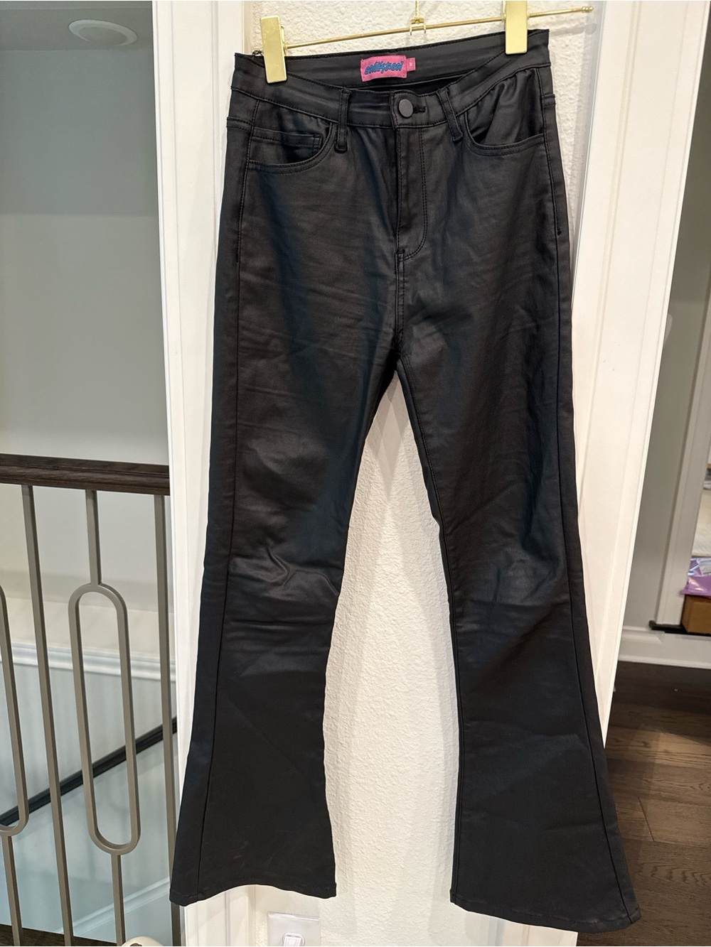 Edikted Black Faux Leather Flare Pants Y2K Stretch Coated Medium